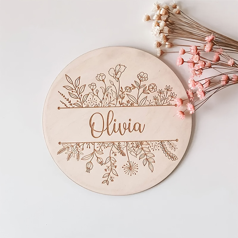 Home Decor Unique - Personalized Floral Engraved Name Plaque, Custom