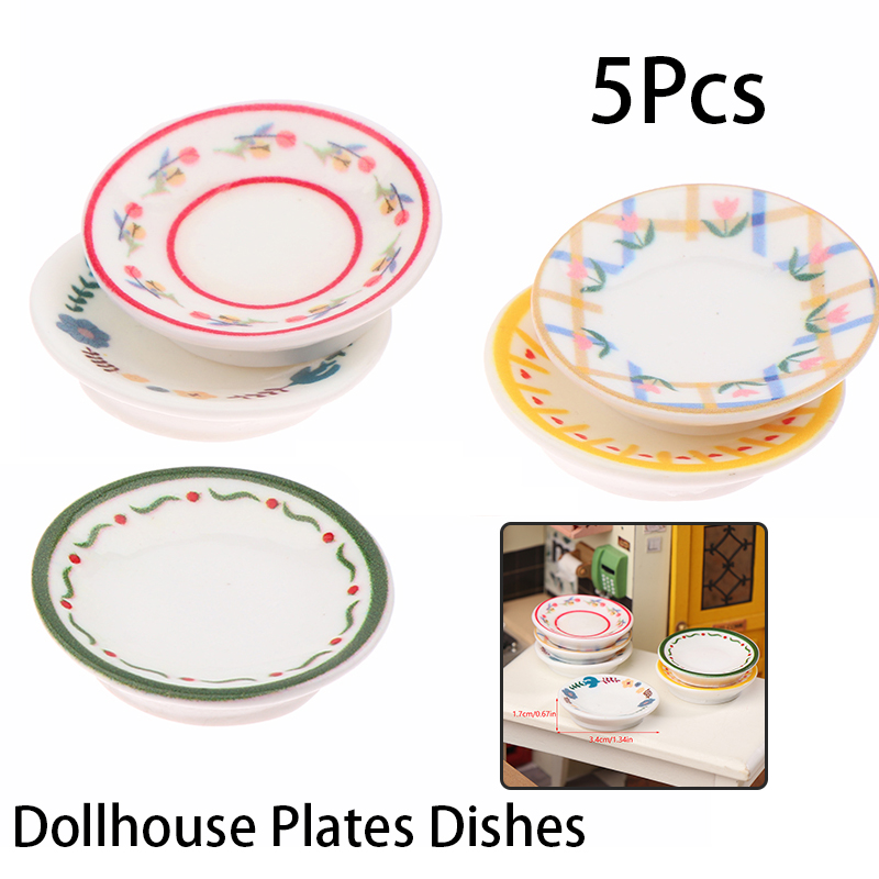 Home Decor Kitchen - 5Pcs 1/12 Dollhouse Mini Plates Dishes