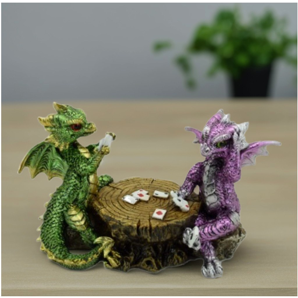Home Decor Unique - 6.5-inch Dragons Playing Chess Resin Statue