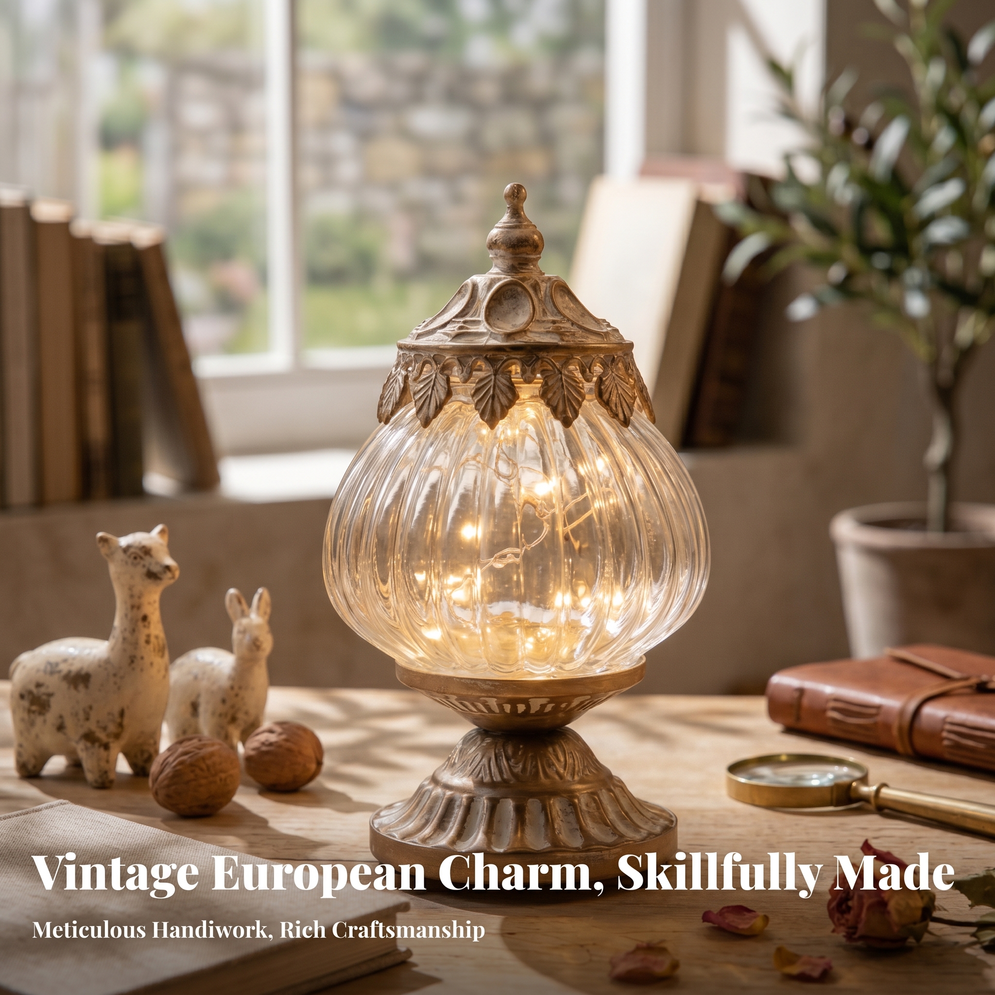 Home Decor Glass - Vintage Ribbed Glass Lantern Ornately Detailed