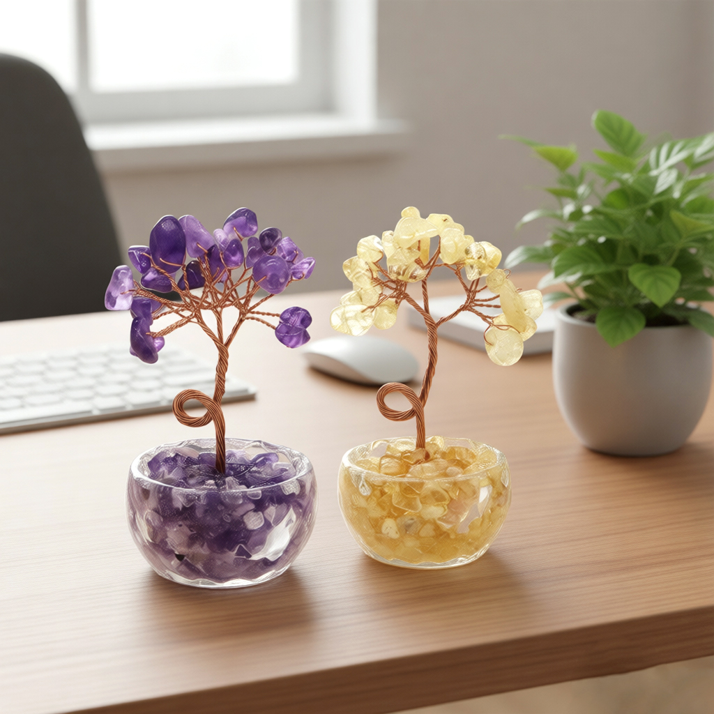 Home Decor Glass - Natural Gemstone Crystal Lucky Tree With