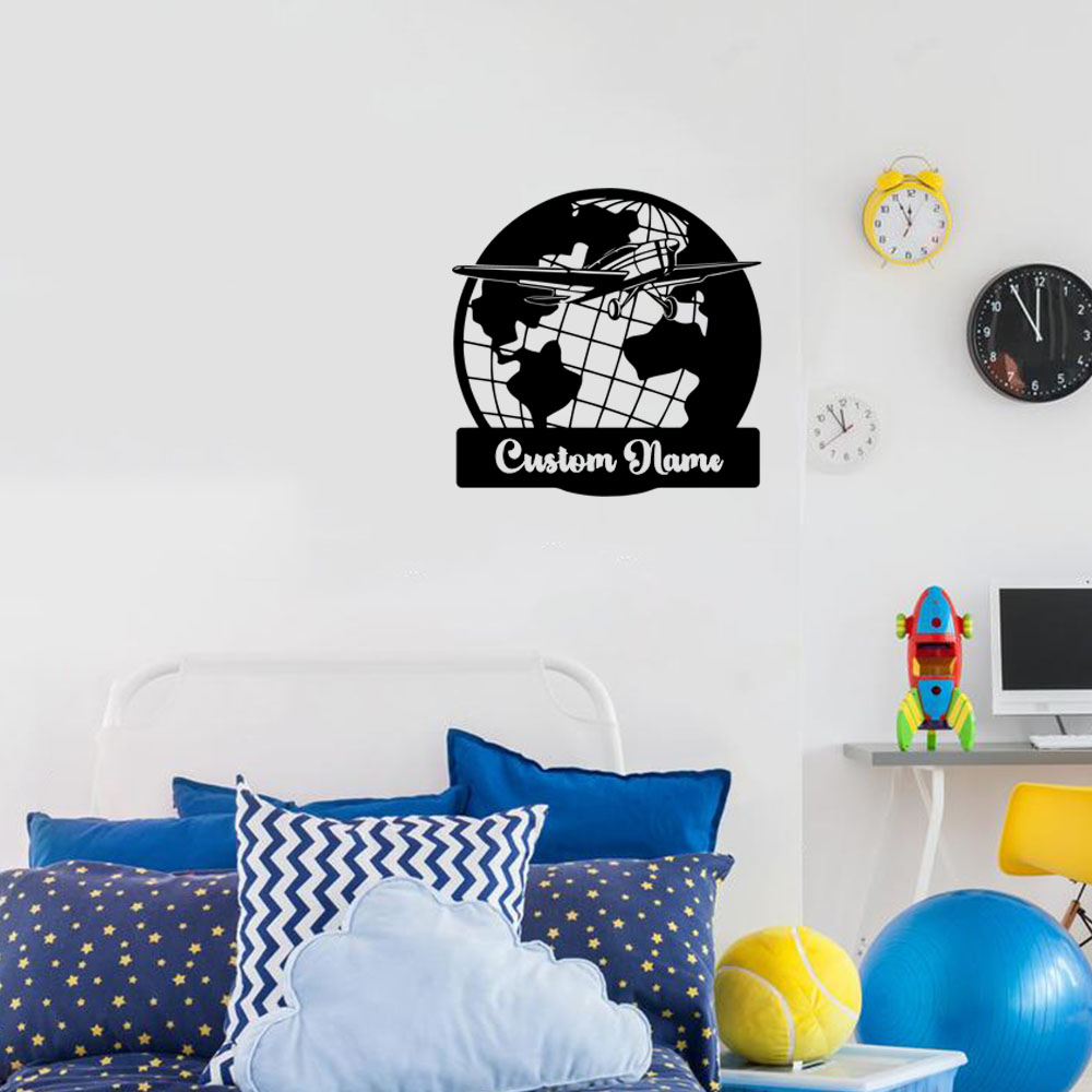 Home Decor Sticker - 1PC Cute Earth Airplane Customized Name
