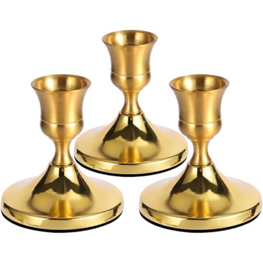 Home Decor Gold - 3 Pcs Brass Gold Taper Candle