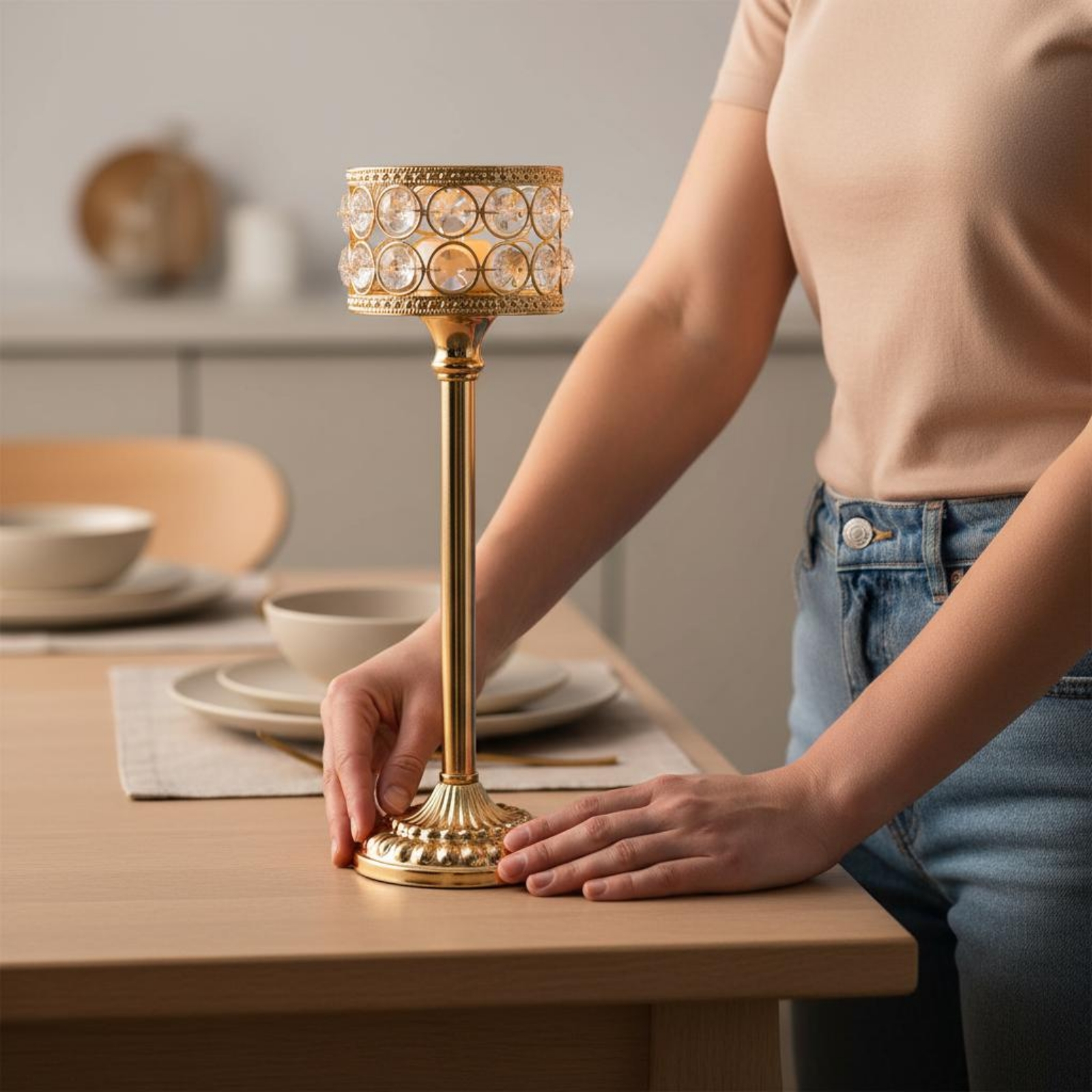 Home Decor Gold - 3 Pieces Gold Crystal Candle Holder