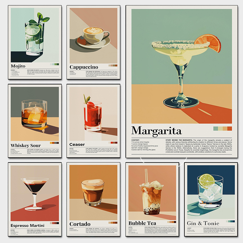 Home Decor Minimal - Nostalgic Minimalist Cafe Posters Retro Cocktail