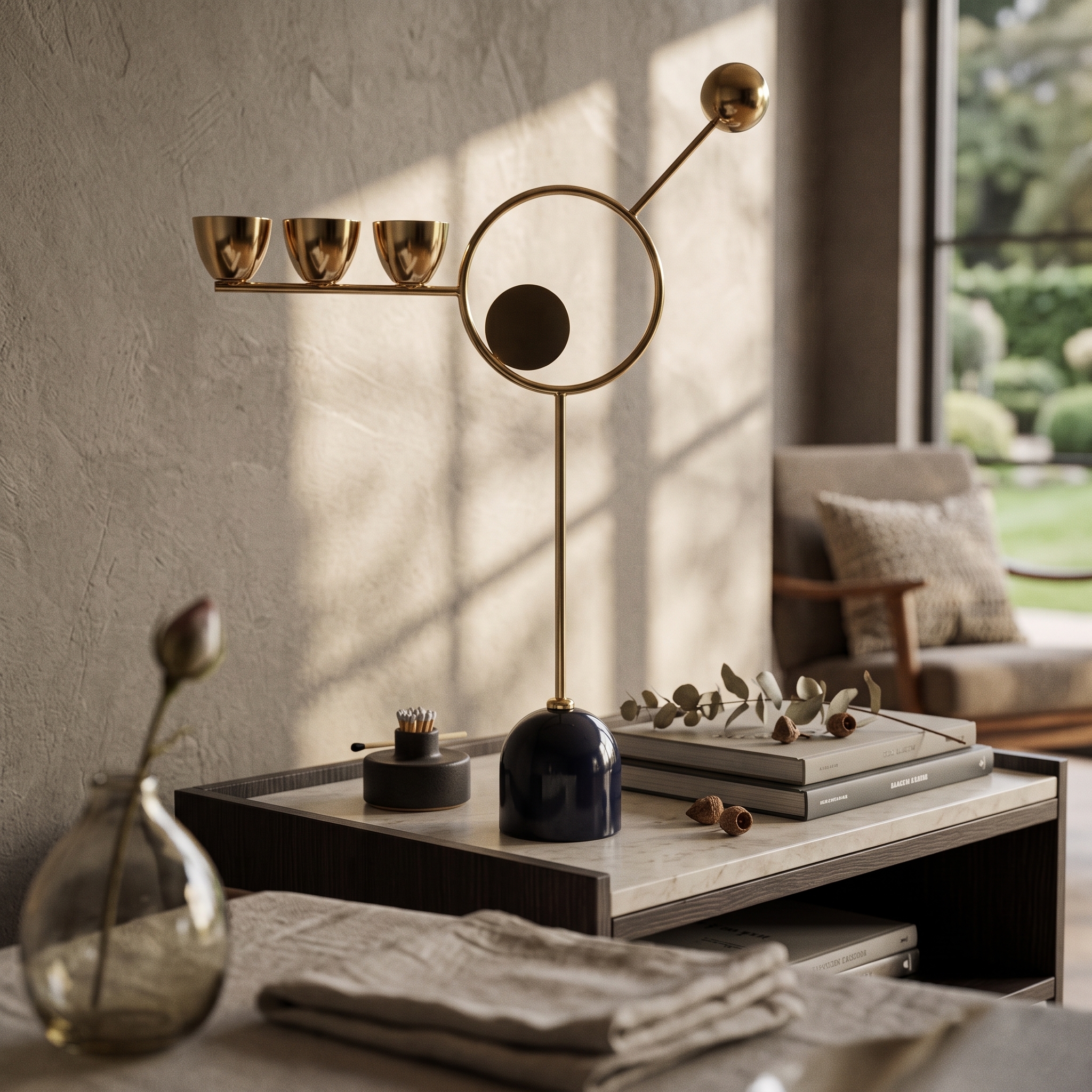 Home Decor Gold - Abstract Gold-toned Candle Holder with Metal