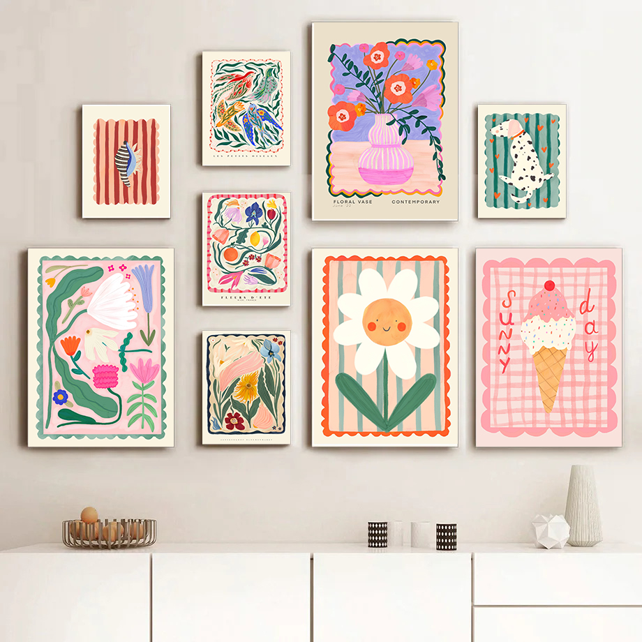 Home Decor Minimal - Colorful Flowers Minimalism Abstract Posters Wall