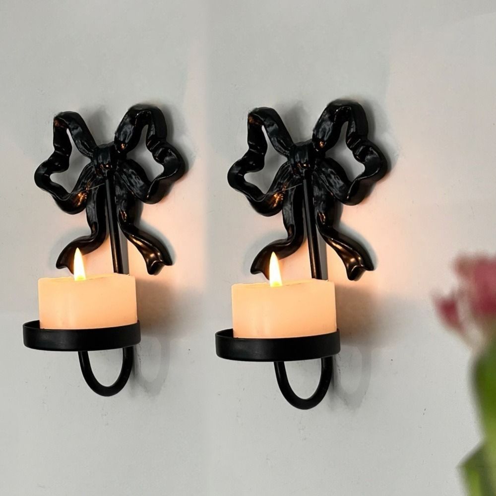Home Decor Gold - 2PCS Retro Wrought Iron Bow Candlestick