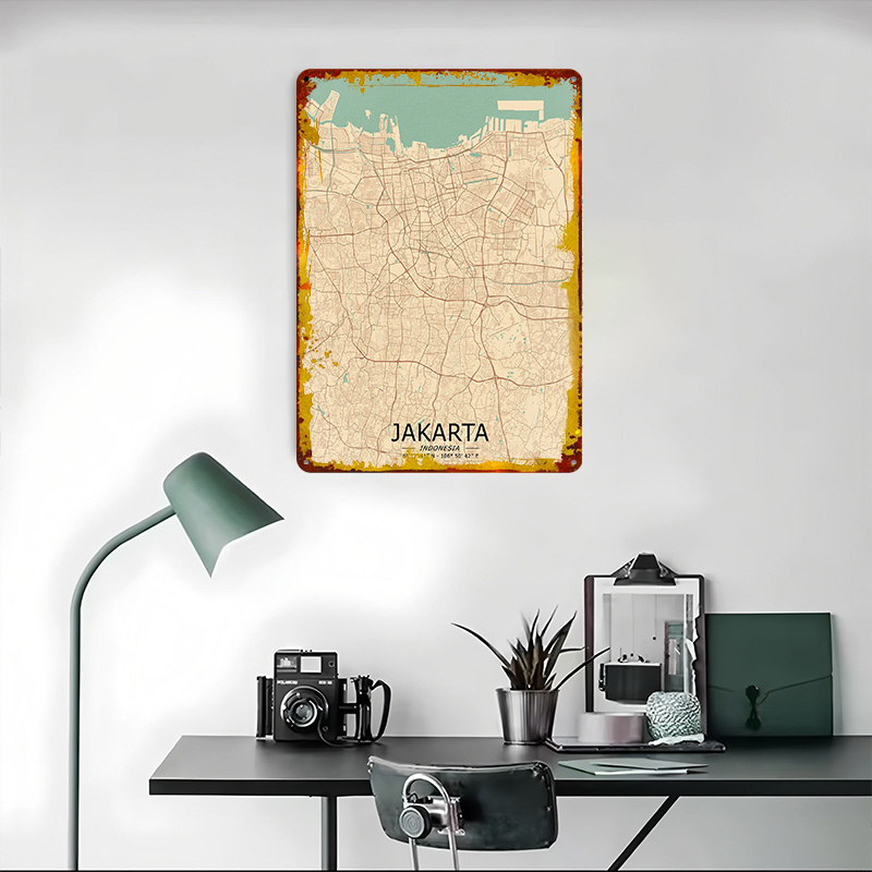 Jakarta Vintage Map Printed Po - Home Decor Jakarta 리뷰 및 가격