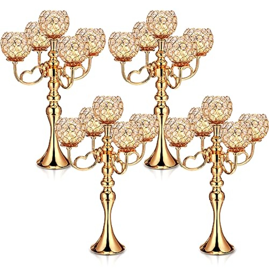 4 Pcs 5 Arm Crystal Candelabra - Home Decor Gold 리뷰 및 가격