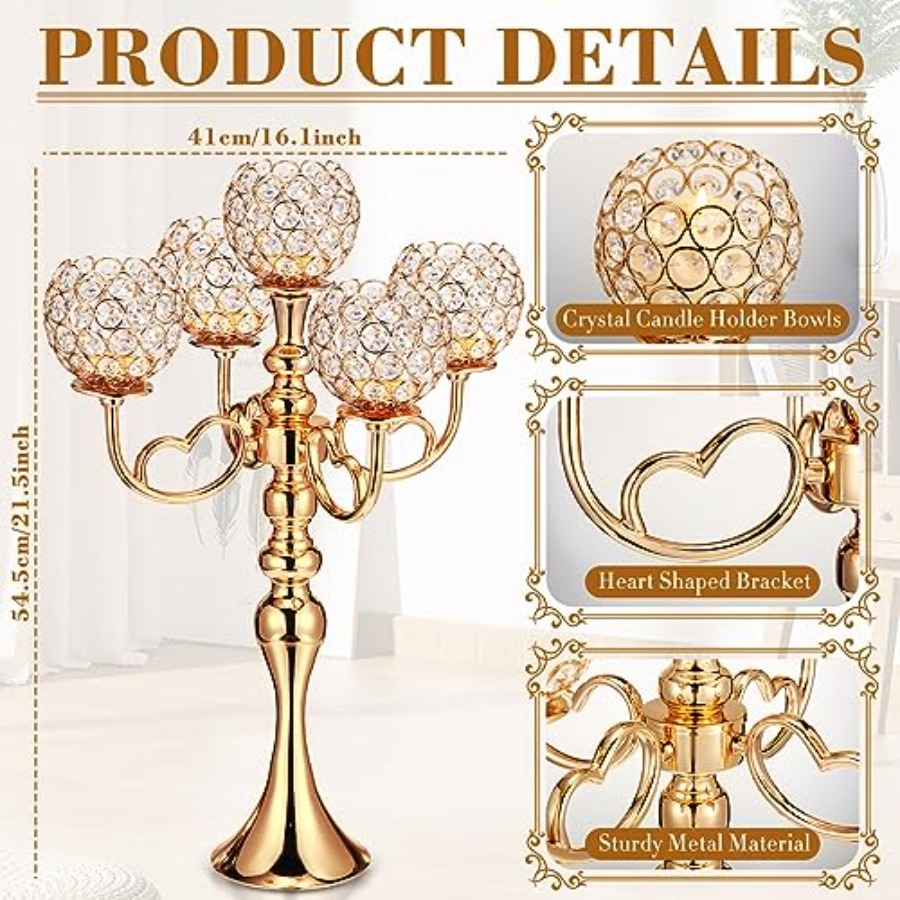 4 Pcs 5 Arm Crystal Candelabra - Home Decor Gold 리뷰 및 가격