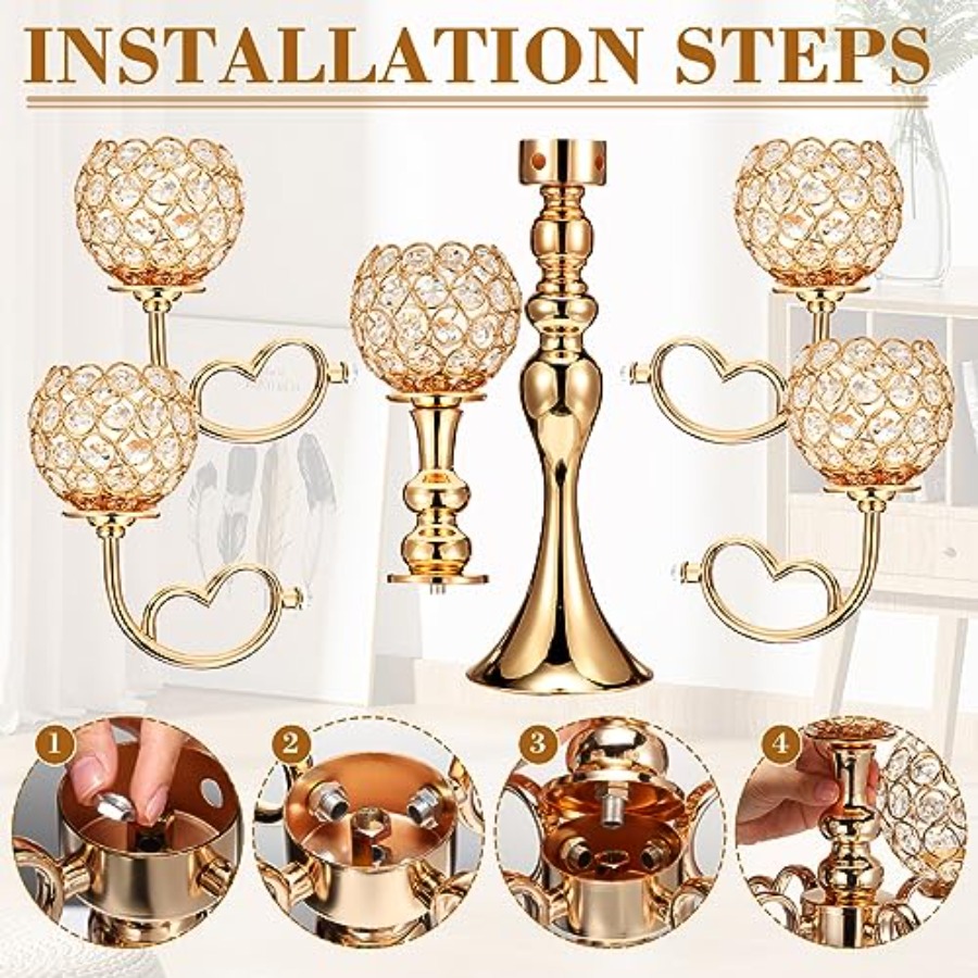 4 Pcs 5 Arm Crystal Candelabra - Home Decor Gold 리뷰 및 가격
