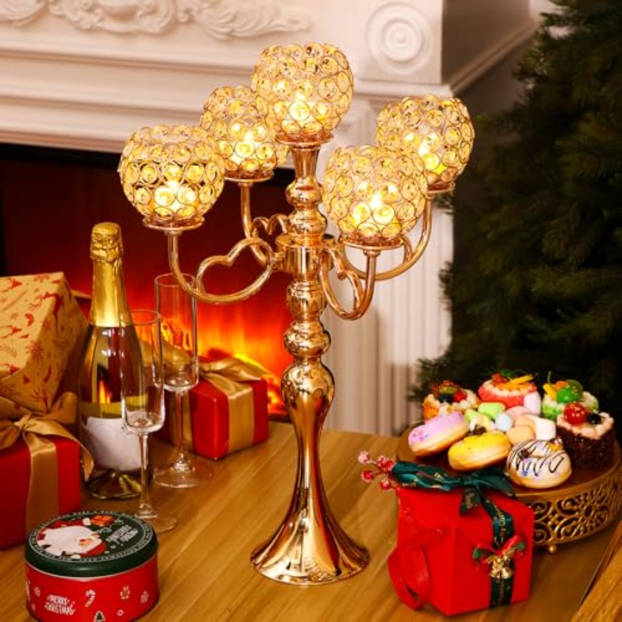 4 Pcs 5 Arm Crystal Candelabra - Home Decor Gold 리뷰 및 가격
