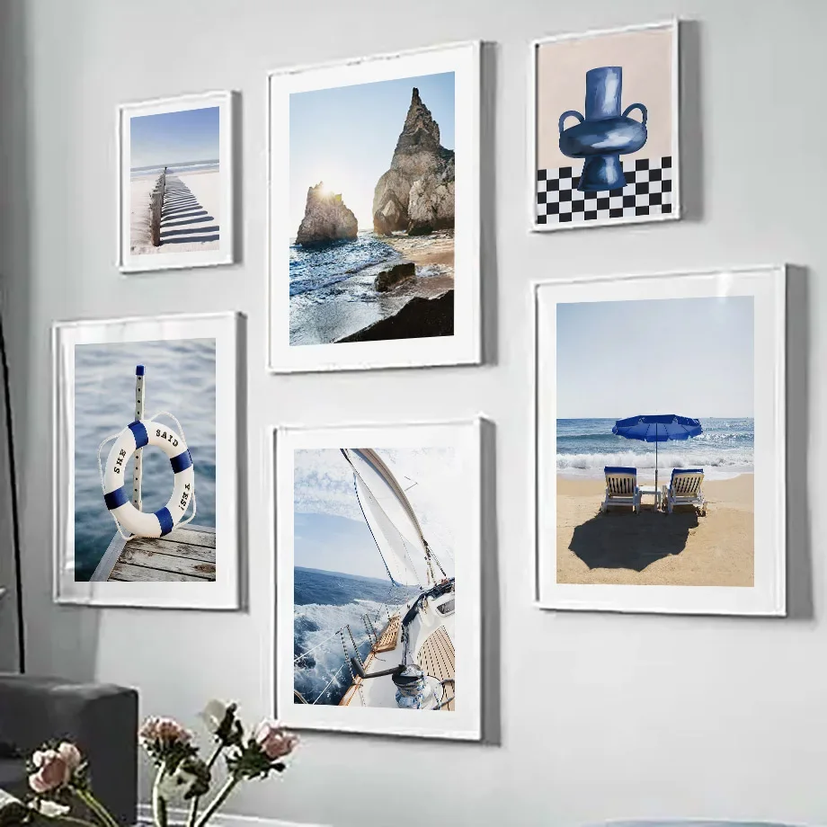 Blue Sea Sunshine Beach White  - Home Decor Minimal 리뷰 및 가격