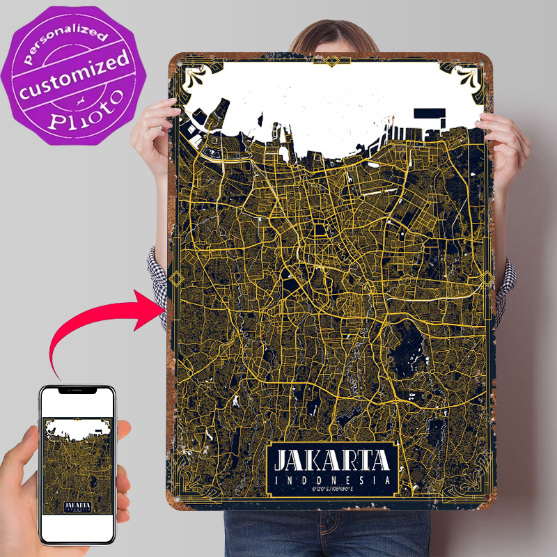 Jakarta City Map Art Deco Post - Home Decor Jakarta 리뷰 및 가격