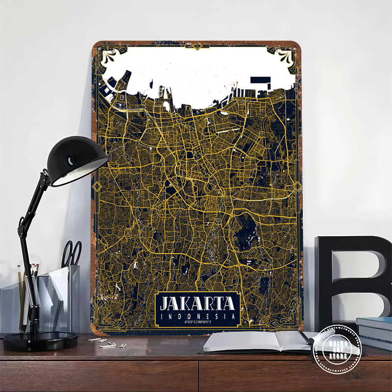 Jakarta City Map Art Deco Post - Home Decor Jakarta 리뷰 및 가격