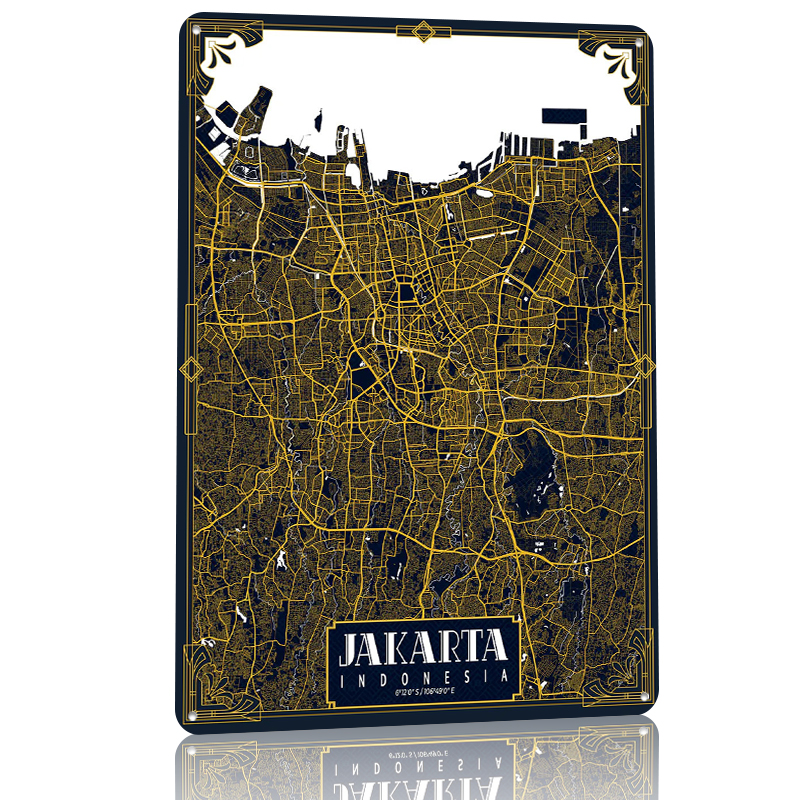 Jakarta City Map Art Deco Post - Home Decor Jakarta 리뷰 및 가격