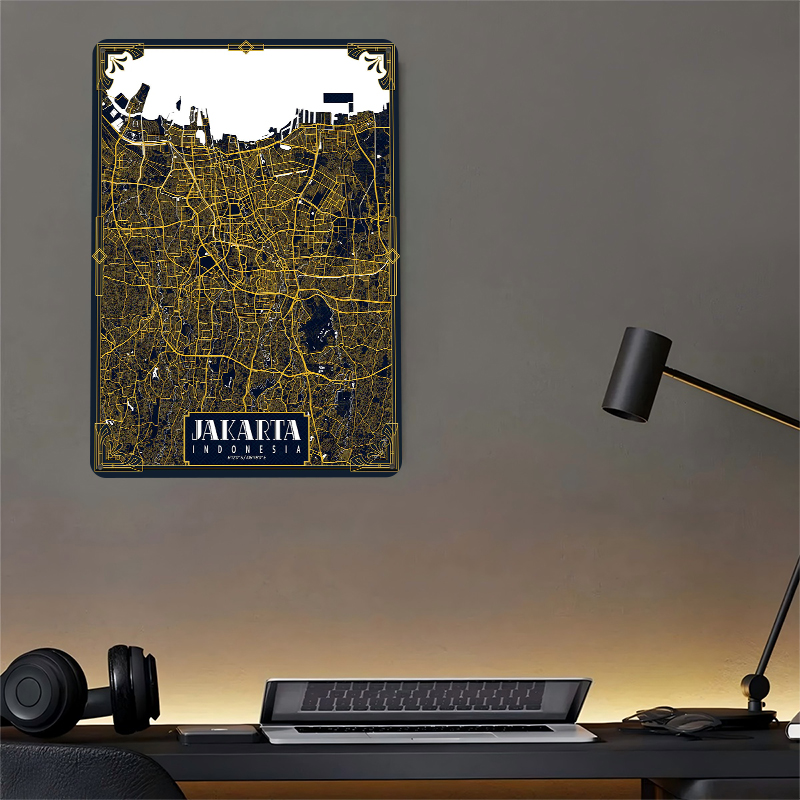 Jakarta City Map Art Deco Post - Home Decor Jakarta 리뷰 및 가격