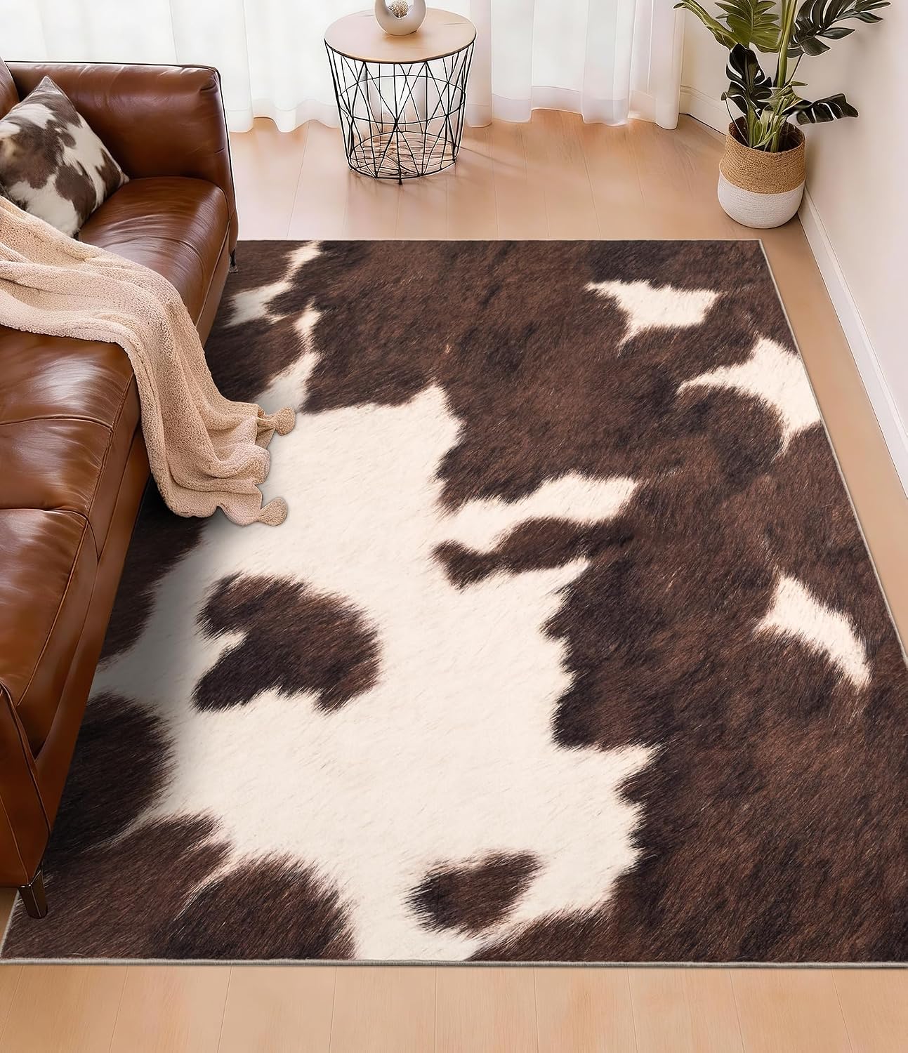 Brown Faux Cowhide Area Rug, S - Cowhide Rug Faux 리뷰 및 가격