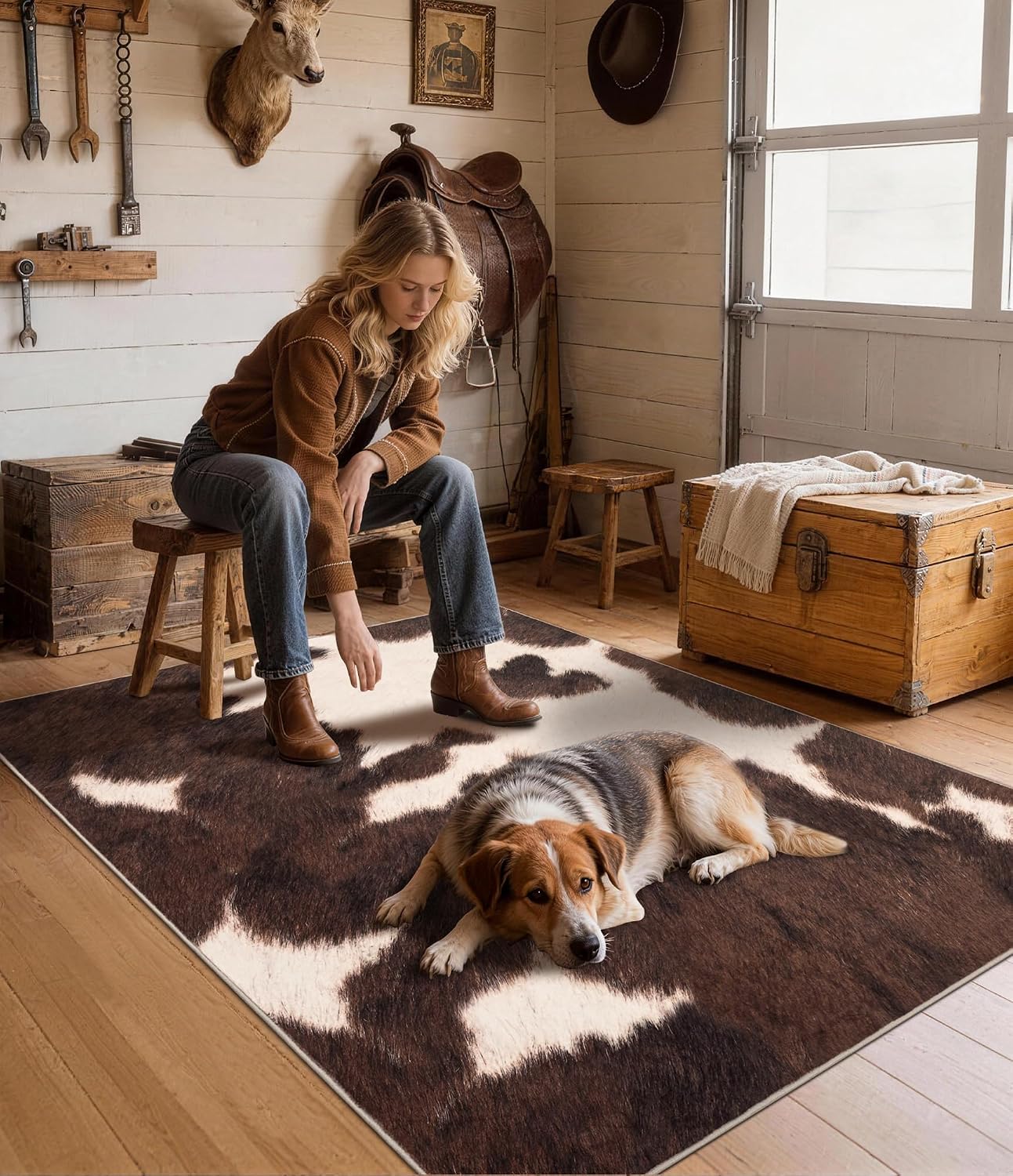 Brown Faux Cowhide Area Rug, S - Cowhide Rug Faux 리뷰 및 가격