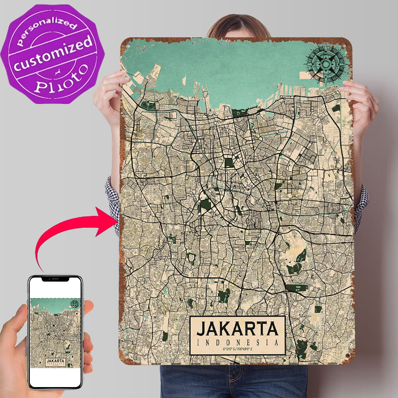 Jakarta City Map Vintage Metal - Home Decor Jakarta 리뷰 및 가격