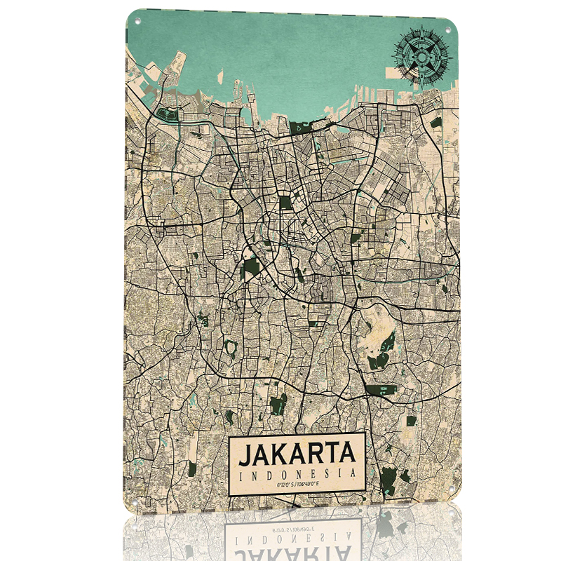 Jakarta City Map Vintage Metal - Home Decor Jakarta 리뷰 및 가격