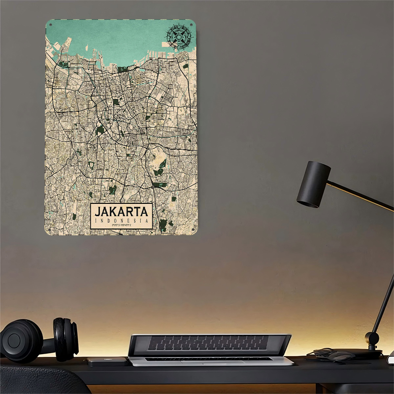 Jakarta City Map Vintage Metal - Home Decor Jakarta 리뷰 및 가격