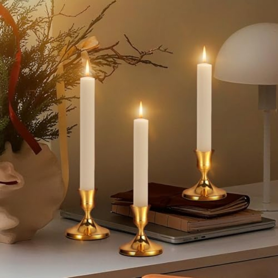 3 Pcs Brass Gold Taper Candle  - Home Decor Gold 리뷰 및 가격
