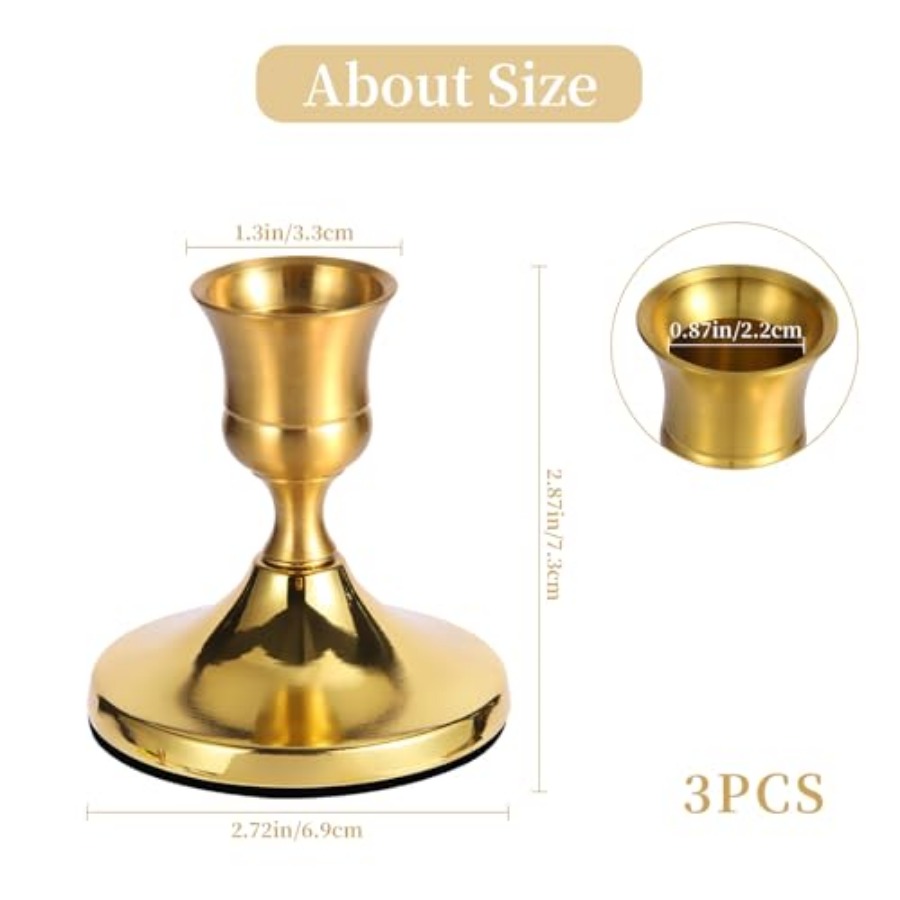 3 Pcs Brass Gold Taper Candle  - Home Decor Gold 리뷰 및 가격