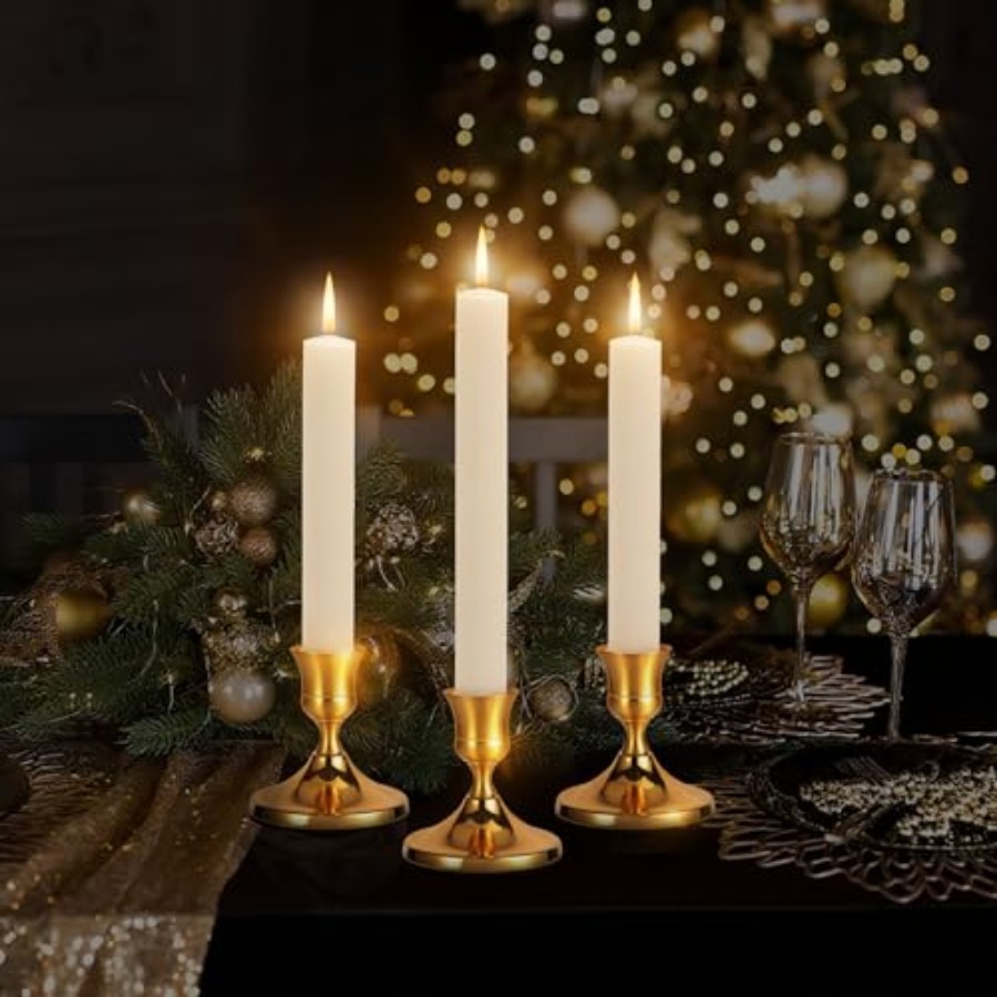 3 Pcs Brass Gold Taper Candle  - Home Decor Gold 리뷰 및 가격
