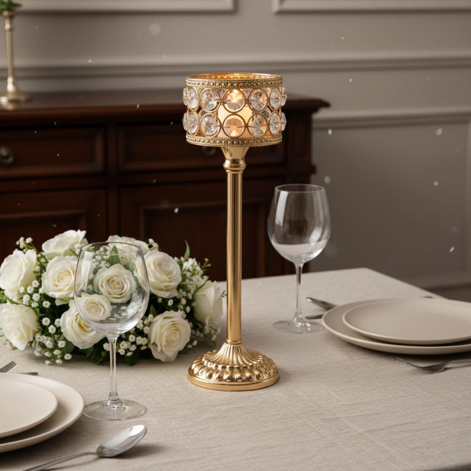 3 Pieces Gold Crystal Candle H - Home Decor Gold 리뷰 및 가격