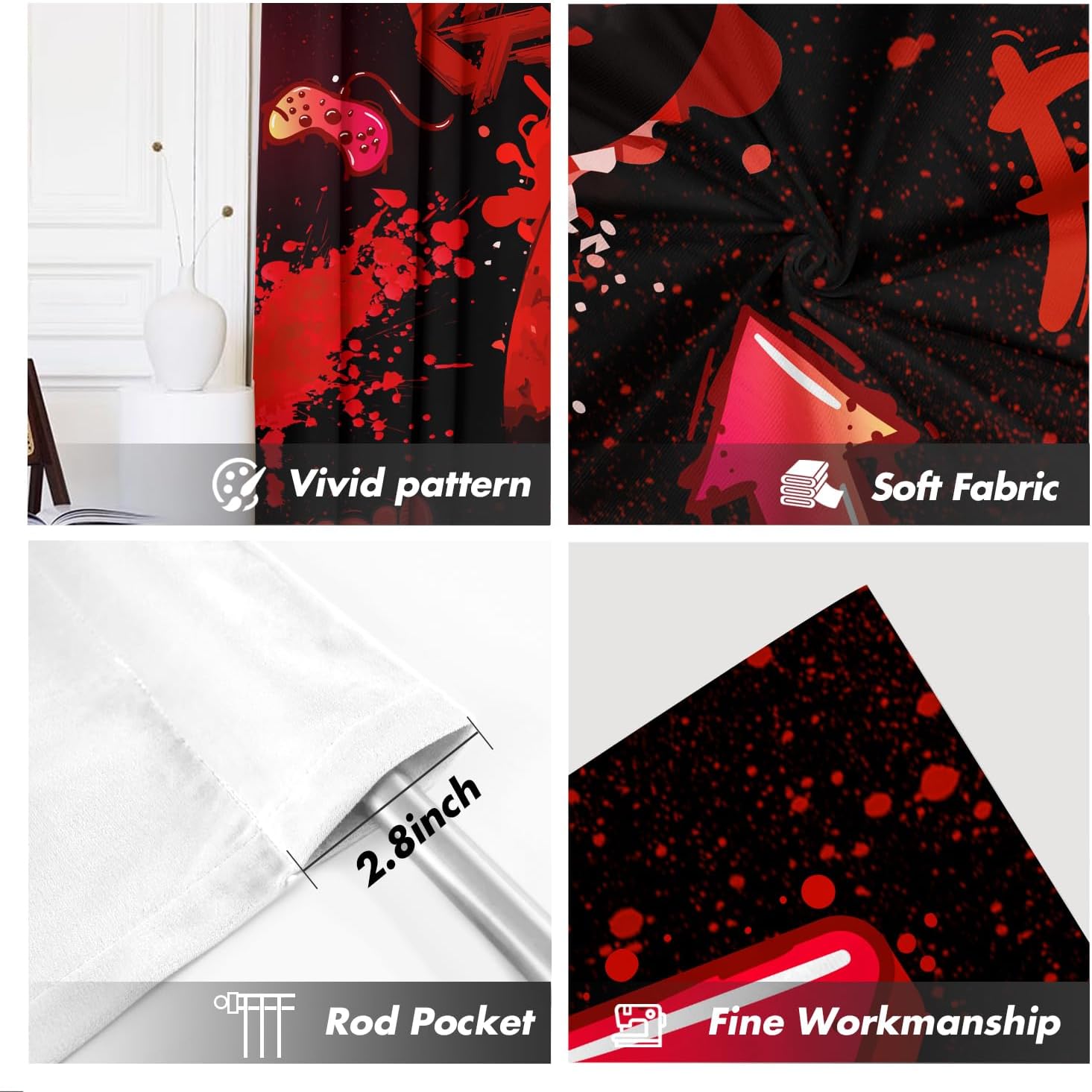 Gaming Controller Curtains Red - Home Decor Youtube Videos 리뷰 및 가격