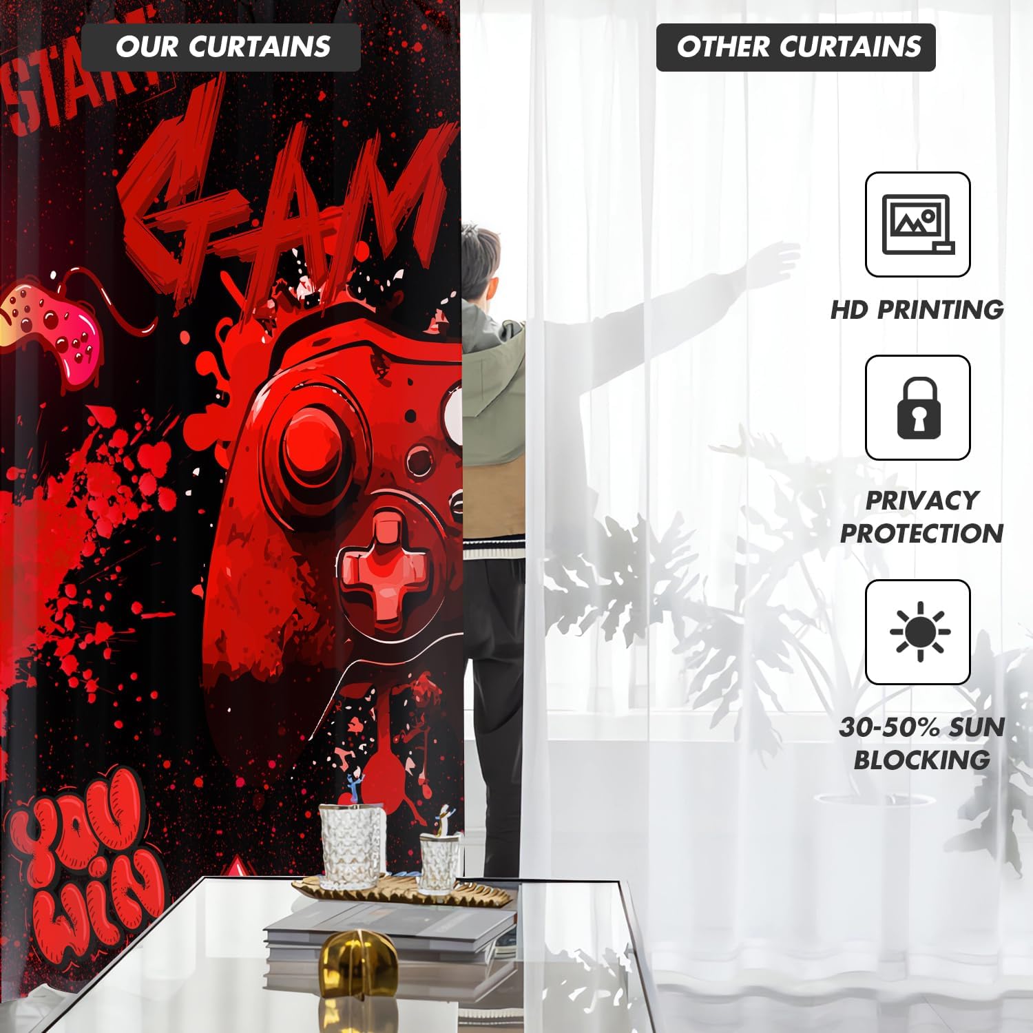 Gaming Controller Curtains Red - Home Decor Youtube Videos 리뷰 및 가격