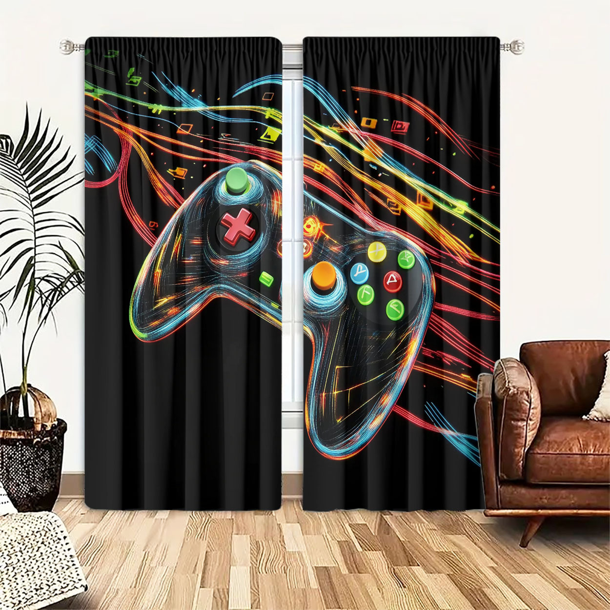Neon Gaming Controller Curtain - Home Decor Youtube Videos 리뷰 및 가격