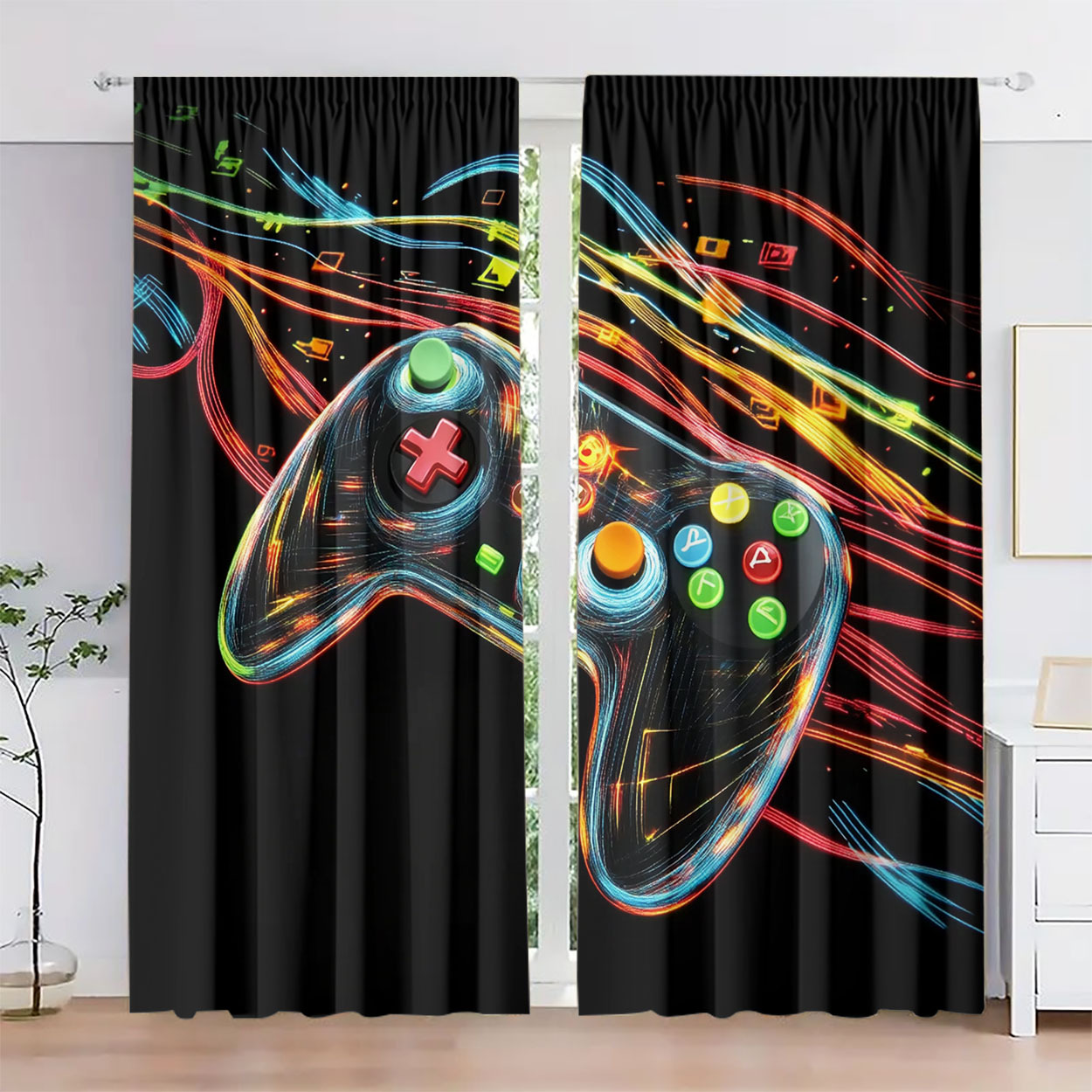 Neon Gaming Controller Curtain - Home Decor Youtube Videos 리뷰 및 가격
